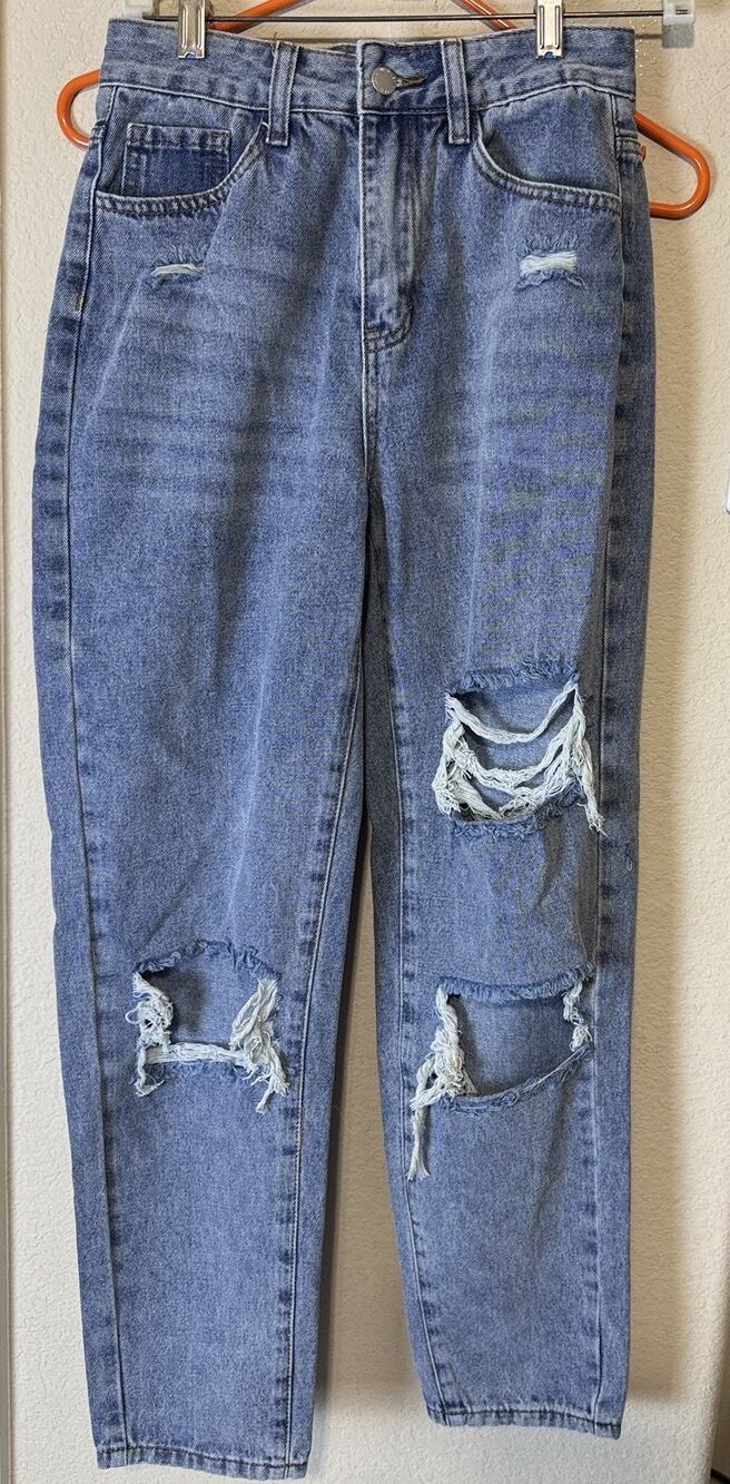 SHEIN Women's Denim Distressed Jeans Size 25/XS High Rise Torn Knees Ripped